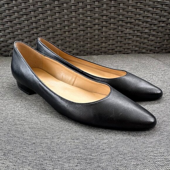 Talbots Black Ballet Flats Pointed Toe Genuine Leather Women's Narrow 7AA EUC - Picture 2 of 11